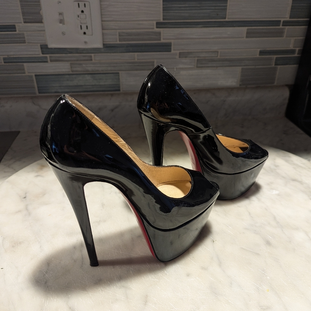 Christian Louboutin black patent leather peek-a-boo heel